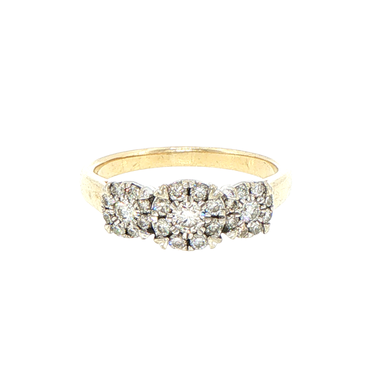 9ct Yellow Gold Three-Cluster Diamond Ring