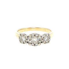 9ct Yellow Gold Three-Cluster Diamond Ring