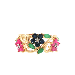 9ct Yellow Gold Multi Gemstone and Diamonds Flower Ring