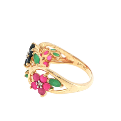 9ct Yellow Gold Multi Gemstone and Diamonds Flower Ring