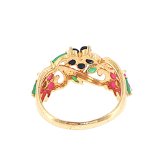 9ct Yellow Gold Multi Gemstone and Diamonds Flower Ring