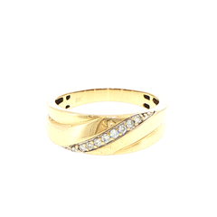 9ct Yellow Gold Sculpted Diagonal Diamond Band Ring