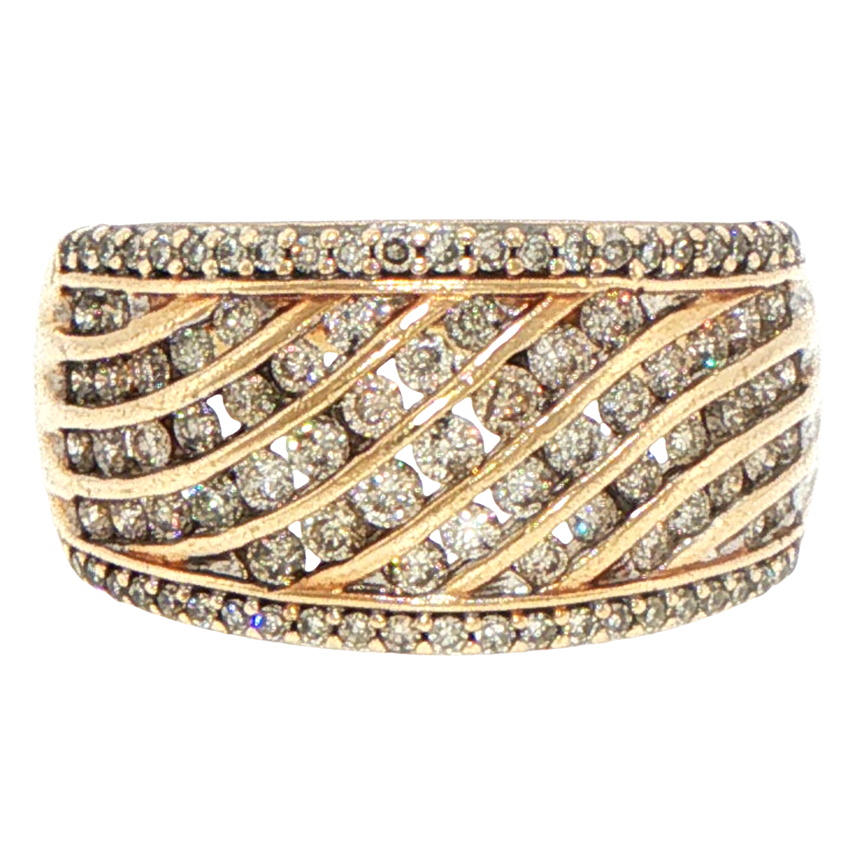 10ct Rose Gold Diamond Wavy Multi-Row Wide Band Ring