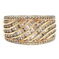 10ct Rose Gold Diamond Wavy Multi-Row Wide Band Ring