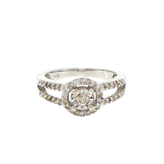 9ct White Gold Diamond Halo Split Shank Engagement Ring