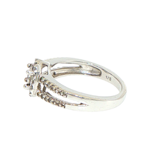 9ct White Gold Diamond Halo Split Shank Engagement Ring