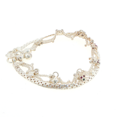 925 Sterling Silver Ornamental Filigree Anklet / Payal / Pajeb with Heart & Bell Details