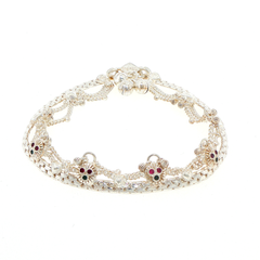 925 Sterling Silver Ornamental Filigree Anklet / Payal / Pajeb with Heart & Bell Details