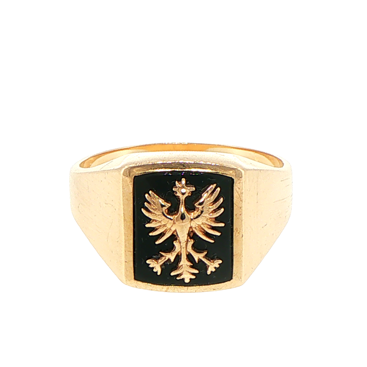 9ct Yellow Gold Onyx Signet Ring with Eagle Motif