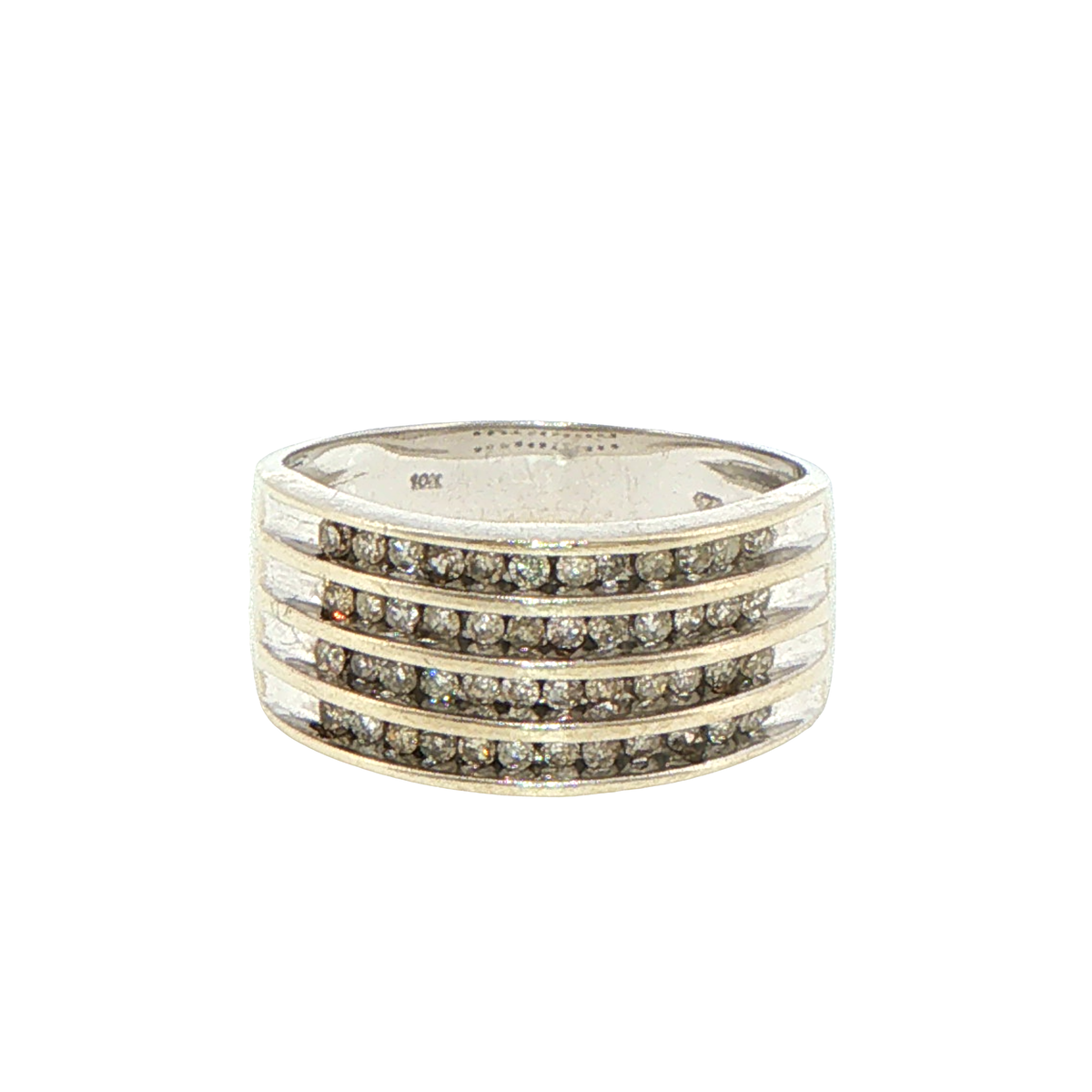 10ct White Gold Four-Row Cubic Zirconia Band Ring