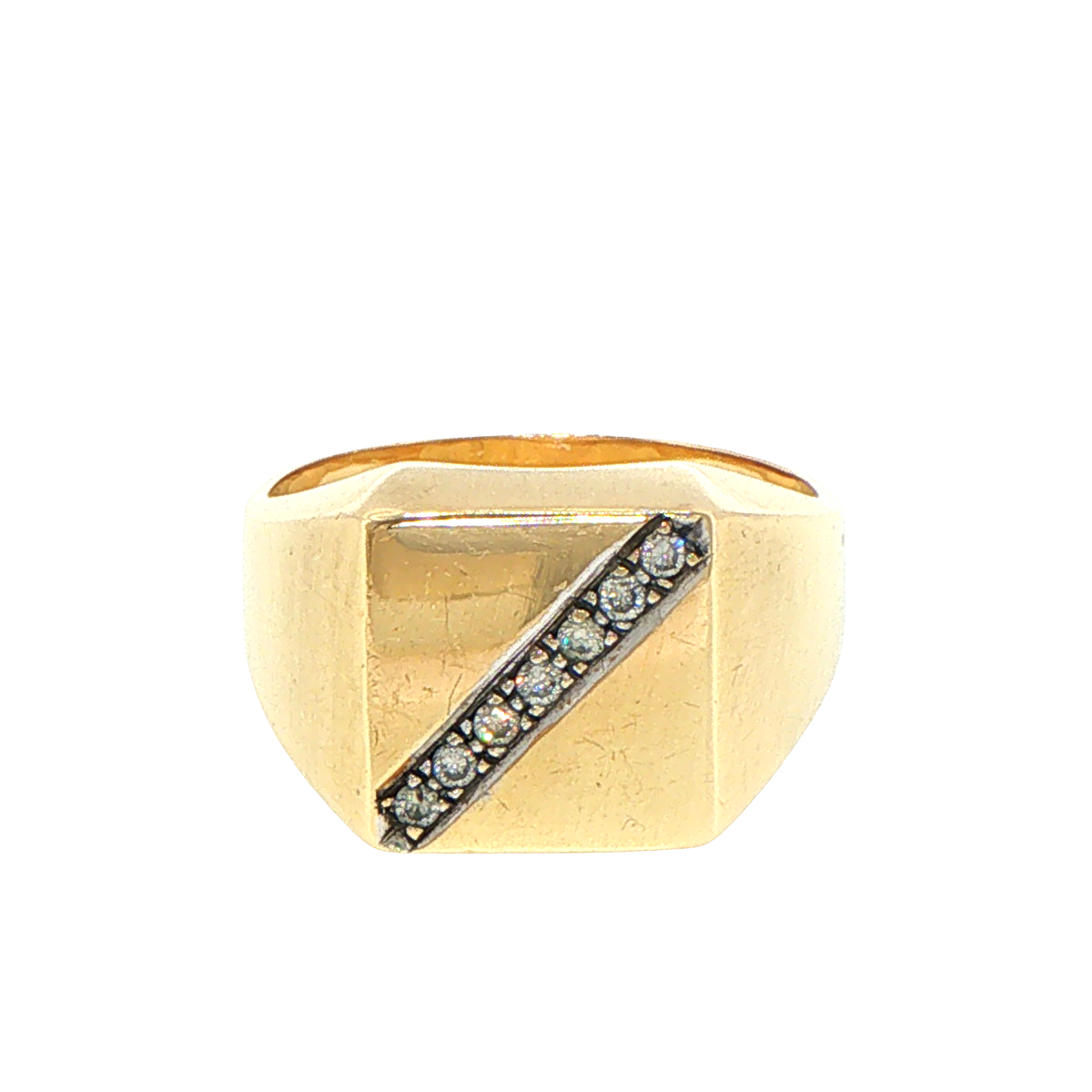 9ct Yellow Gold Signet Ring with Diagonal Diamond Accent
