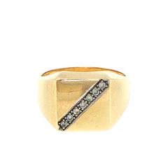 9ct Yellow Gold Signet Ring with Diagonal Diamond Accent