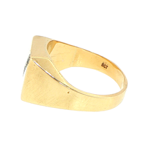 9ct Yellow Gold Signet Ring with Diagonal Diamond Accent