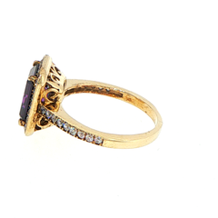 9ct Yellow Gold Emerald-Cut Purple Halo Cocktail Ring