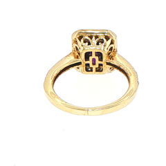 9ct Yellow Gold Emerald-Cut Purple Halo Cocktail Ring
