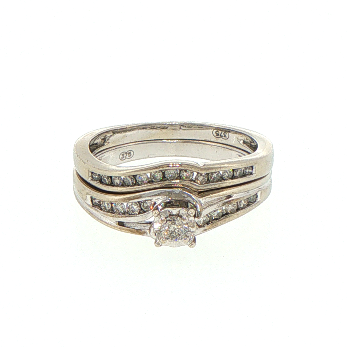9ct White Gold Diamond Wedding Ring Set