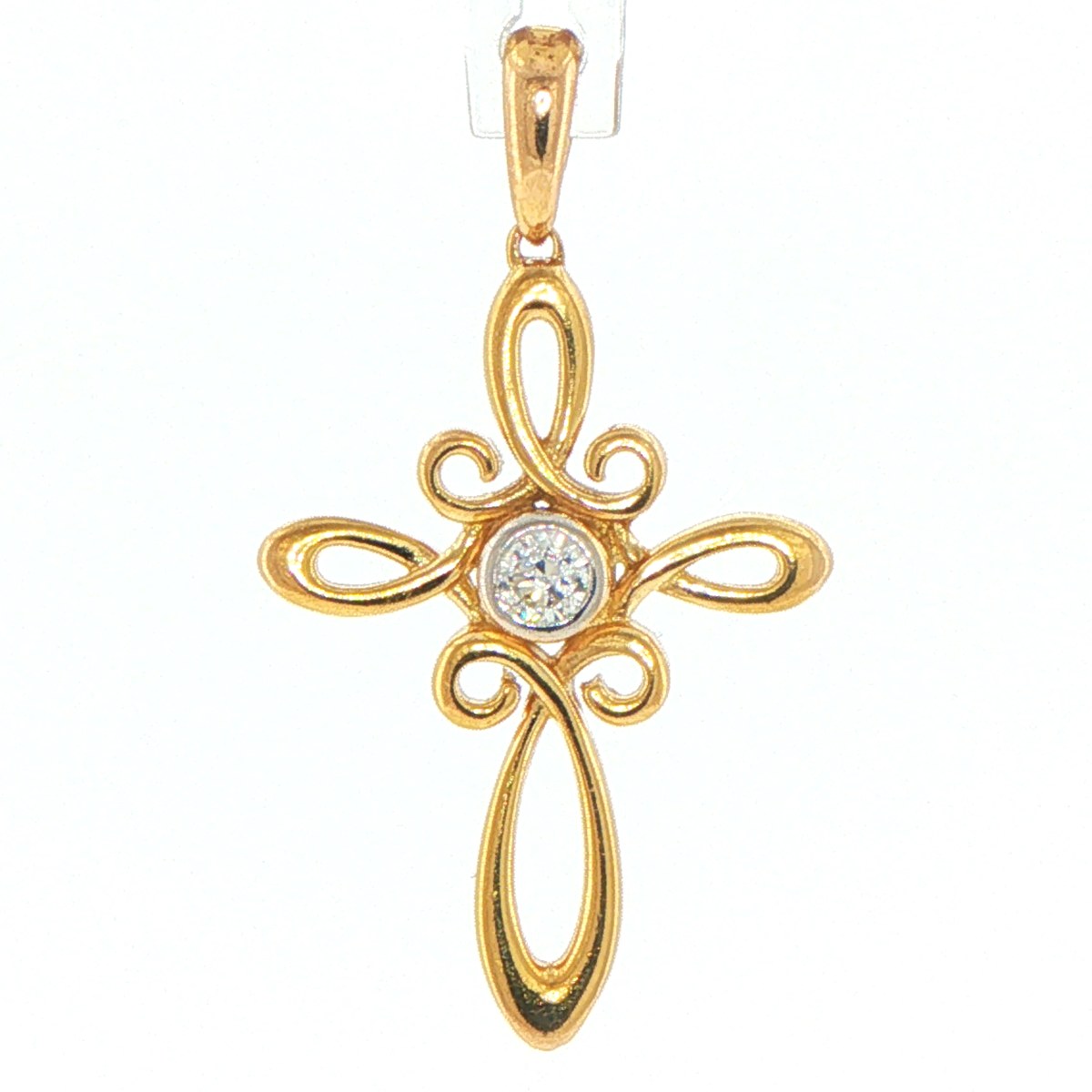 9ct Yellow Gold Cubic Zirconia Scroll Cross Pendant