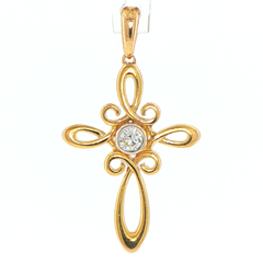 9ct Yellow Gold Cubic Zirconia Scroll Cross Pendant