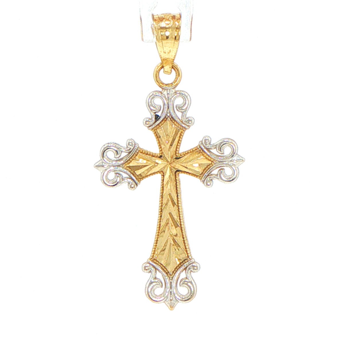 9ct Yellow Gold Two-Tone Ornate Cross Pendant
