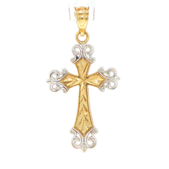 9ct Yellow Gold Two-Tone Ornate Cross Pendant
