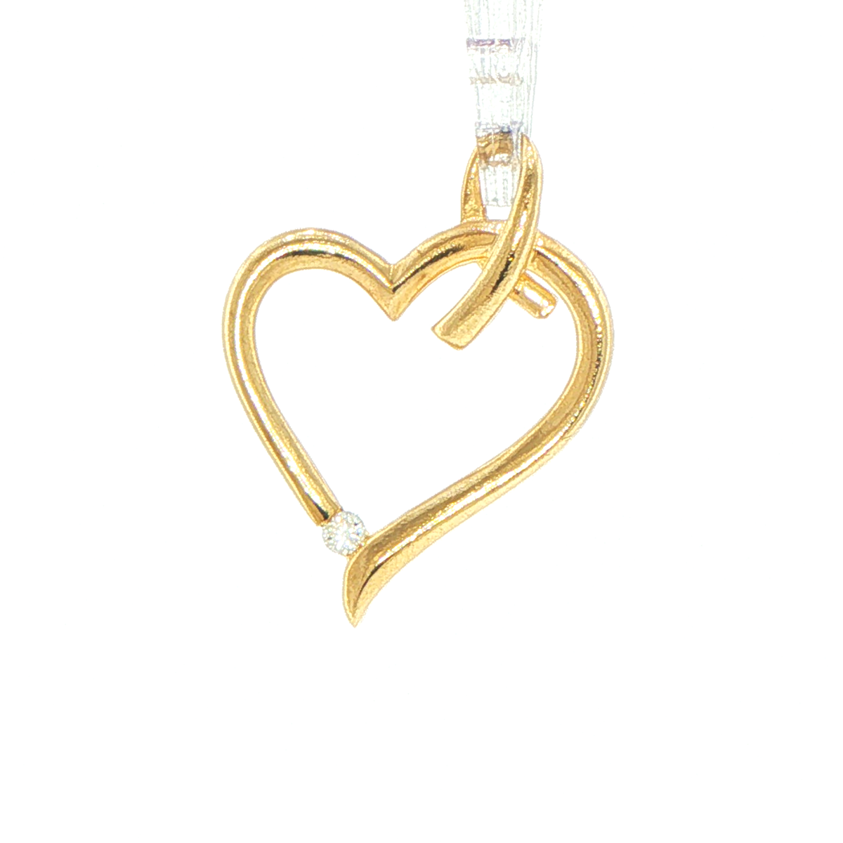 9ct Yellow Gold Diamond Accent Open Heart Pendant