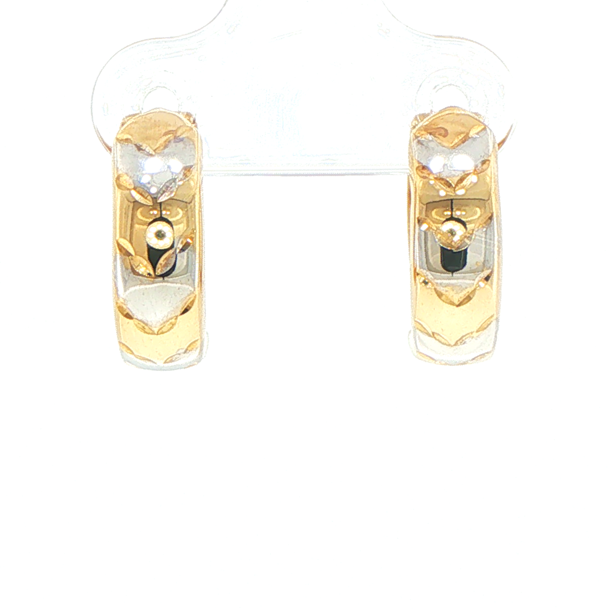 9ct Yellow Gold Two-Tone Floral Motif Hoop Earrings