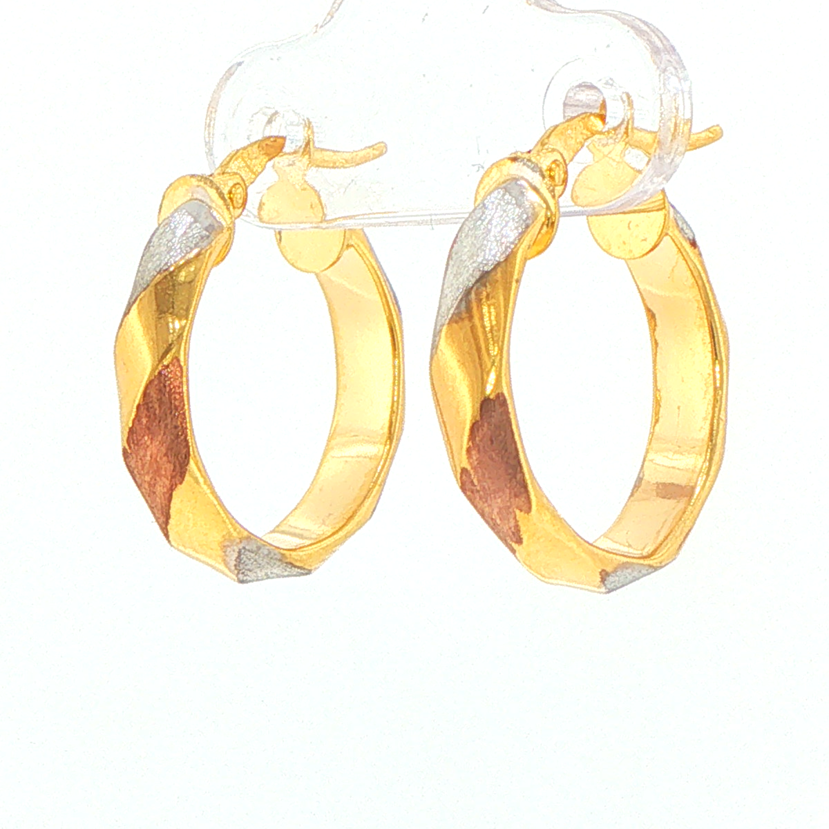 9ct Gold Hoop Tri-Color Textured Earrings