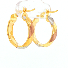 9ct Gold Hoop Tri-Color Textured Earrings