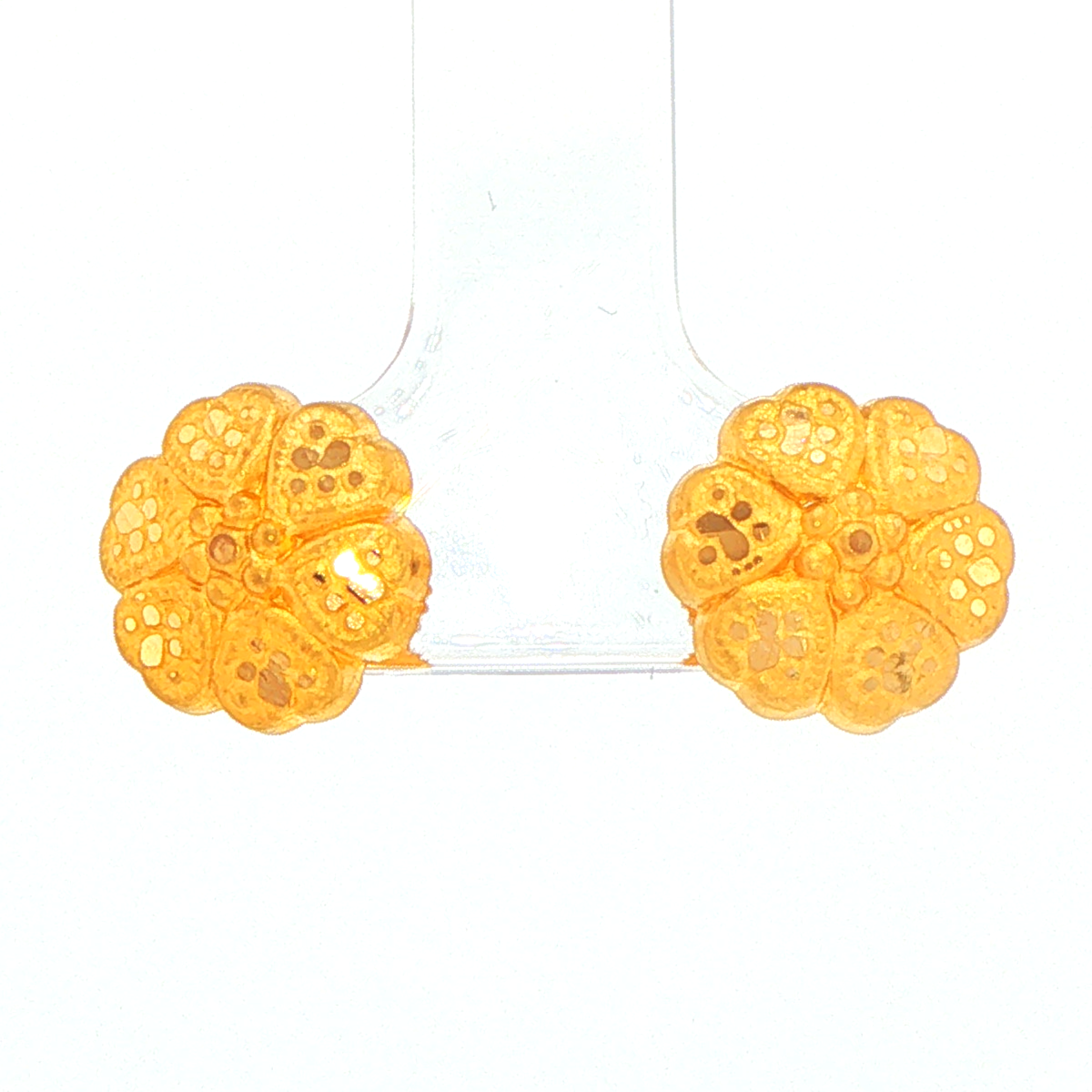 22ct Yellow Gold Textured Floral Stud Earrings