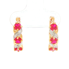 9ct Yellow Gold Hoop Earrings with Diamond Wave Accents