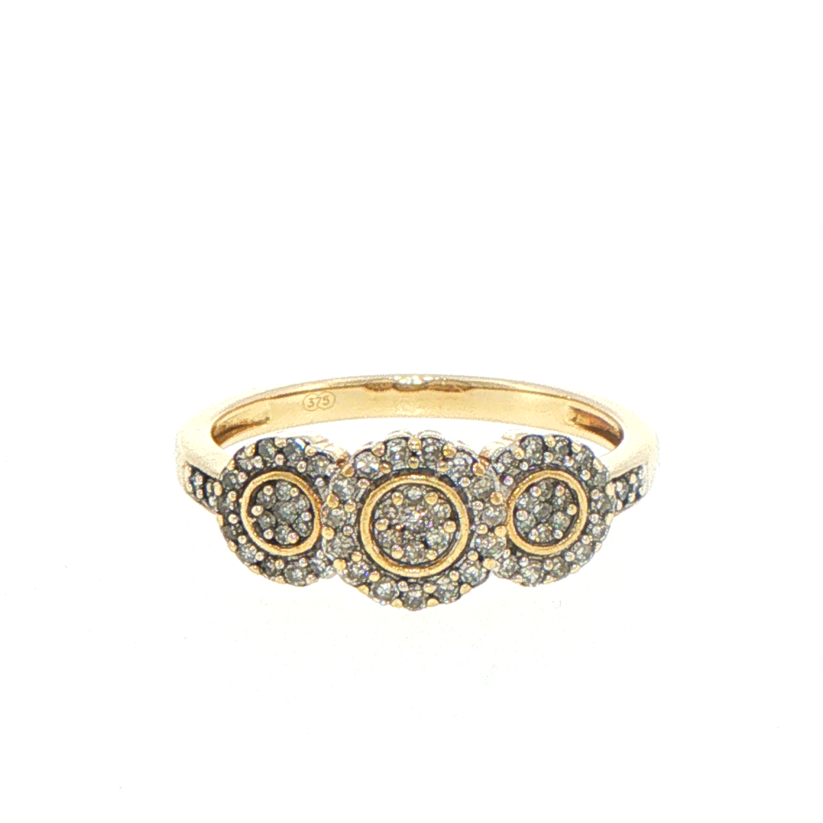 9ct Yellow Gold Diamond Three-Cluster Ring