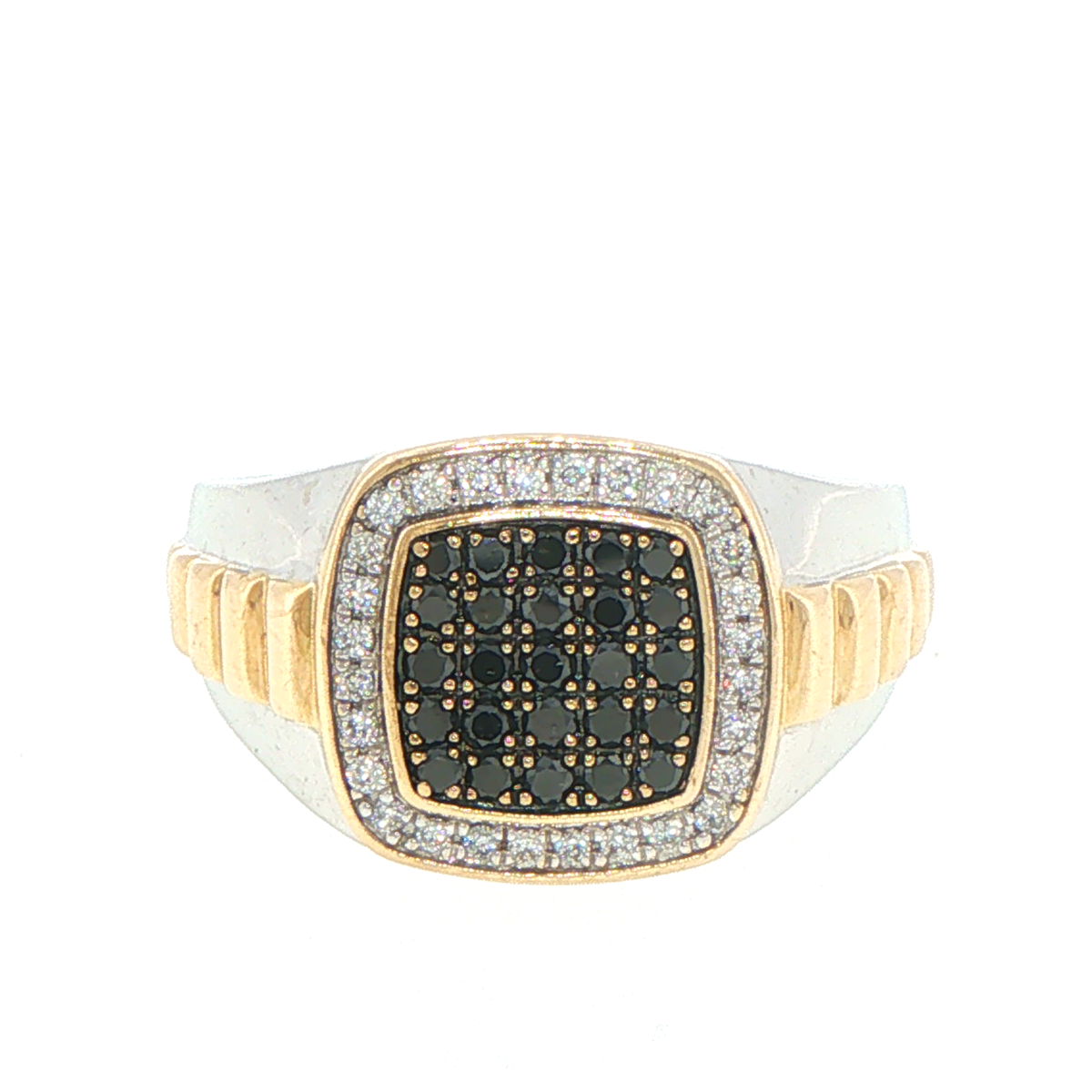 10ct White Gold Two-Tone Black and White Diamond Signet Ring