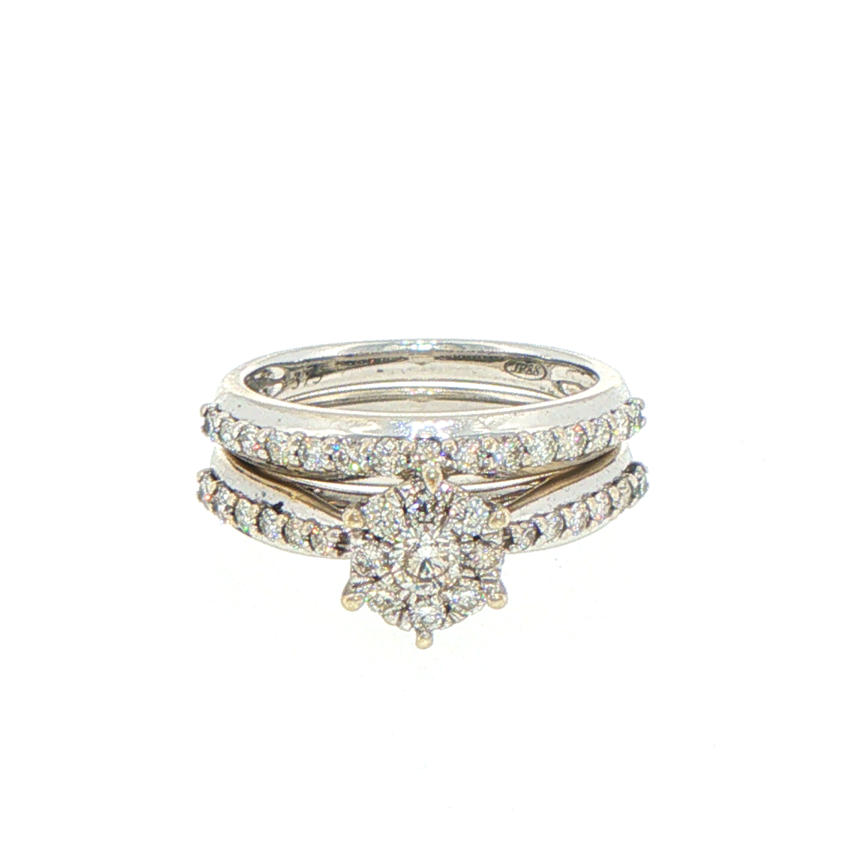 9ct White Gold Diamond Cluster Wedding Ring Set