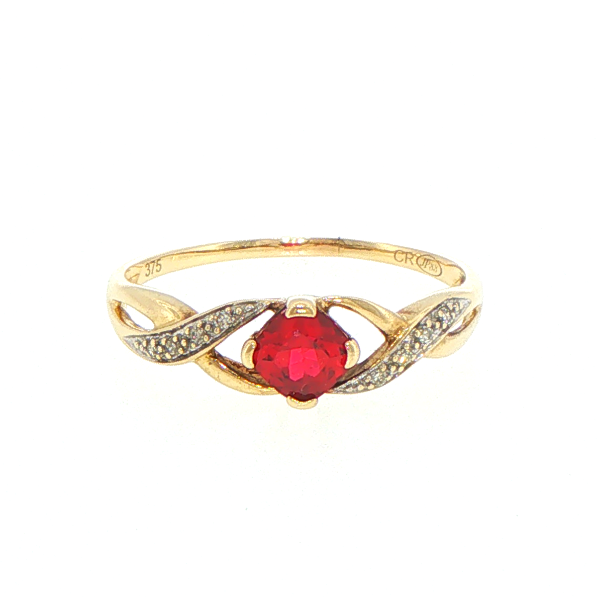 9ct Yellow Gold Created Ruby Solitaire Ring with Diamond Accents