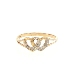 9ct Yellow Gold Diamond Intertwined Double Heart Ring