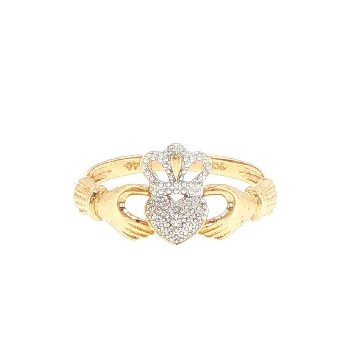 9ct Yellow Gold Diamond Pave Claddagh Ring