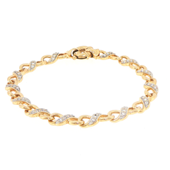 9ct Yellow Gold Cubic Zirconia Accent Interlocking Link Bracelet
