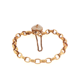9ct Yellow Gold Diamond Heart Padlock Belcher Bracelet