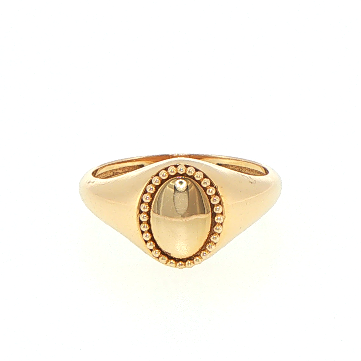 14ct Yellow Gold Beaded Oval Signet Ring