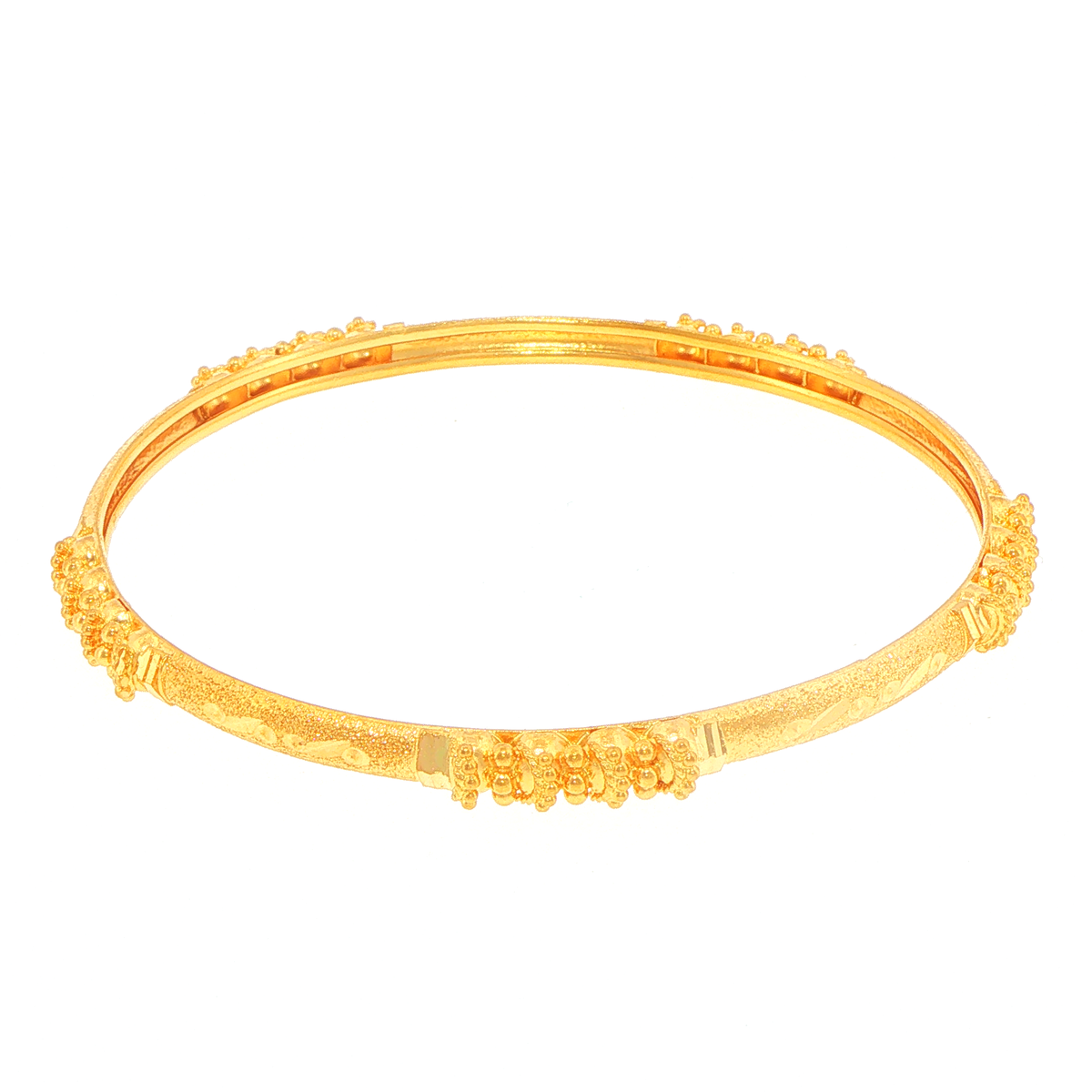 22ct Yellow Gold Textured Bangle with Beaded Clusters #2