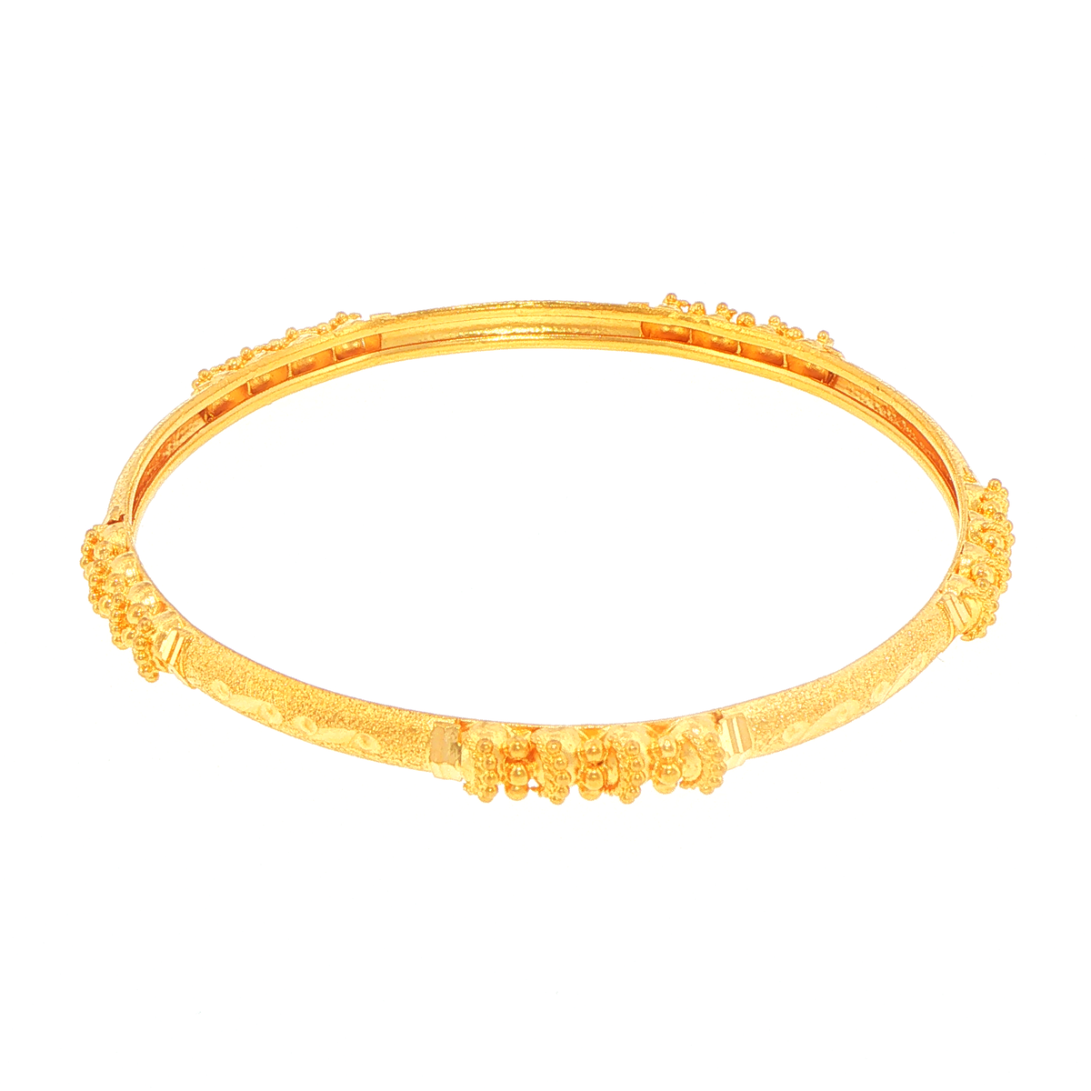 22ct Yellow Gold Textured Bangle with Beaded Clusters #4