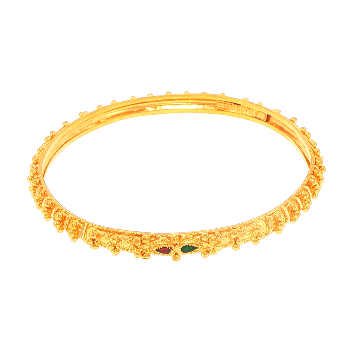 22ct Yellow Gold Ornate Bangle Bracelet with Colored Accent #2