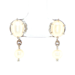 18ct White Gold Pearl Drop Earrings with Tiered Prong Settings