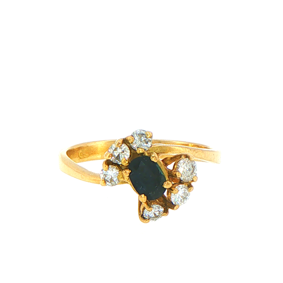 18ct Yellow Gold Deep Blue Multi-Stone Diamond Bypass Ring