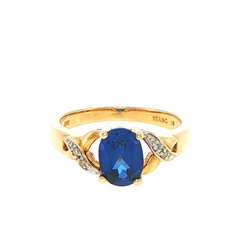 9ct Yellow Gold Oval Royal Blue Multi-Stone Diamond Ring