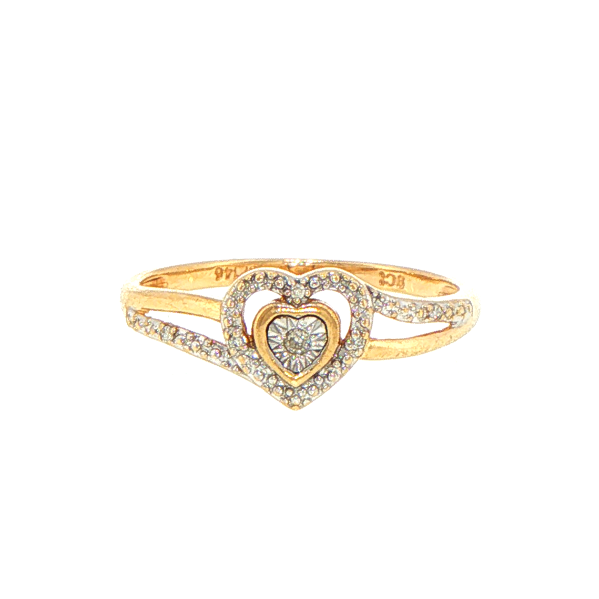 9ct Yellow Gold Diamond Double Heart Ring
