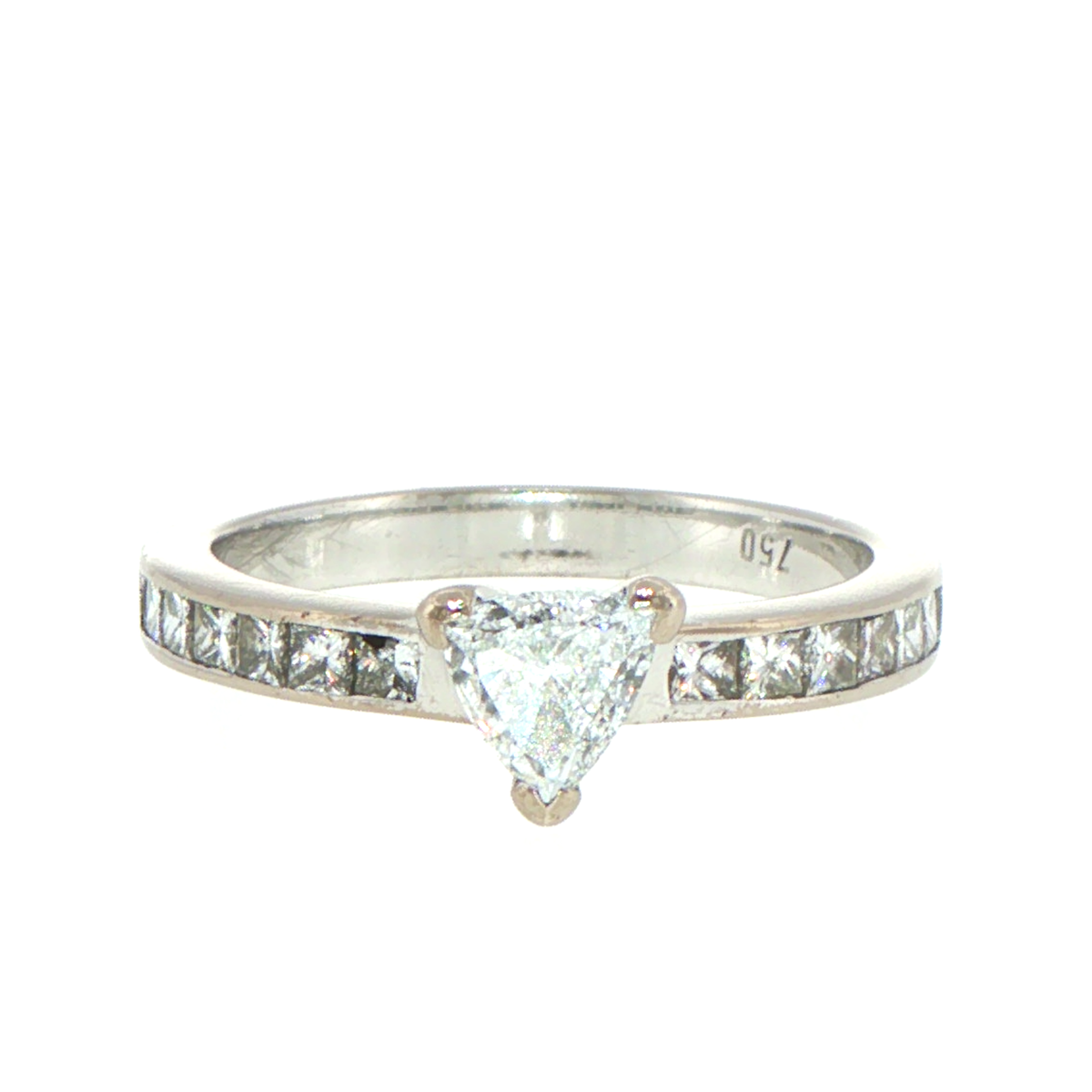 18ct White Gold Trillion Cut Diamond Ring with Channel Set Band - Valued at  $11,000!