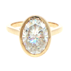 14ct Yellow Gold Oval-Cut Moissanite Bezel-Set Solitaire Ring - Valued $2,200