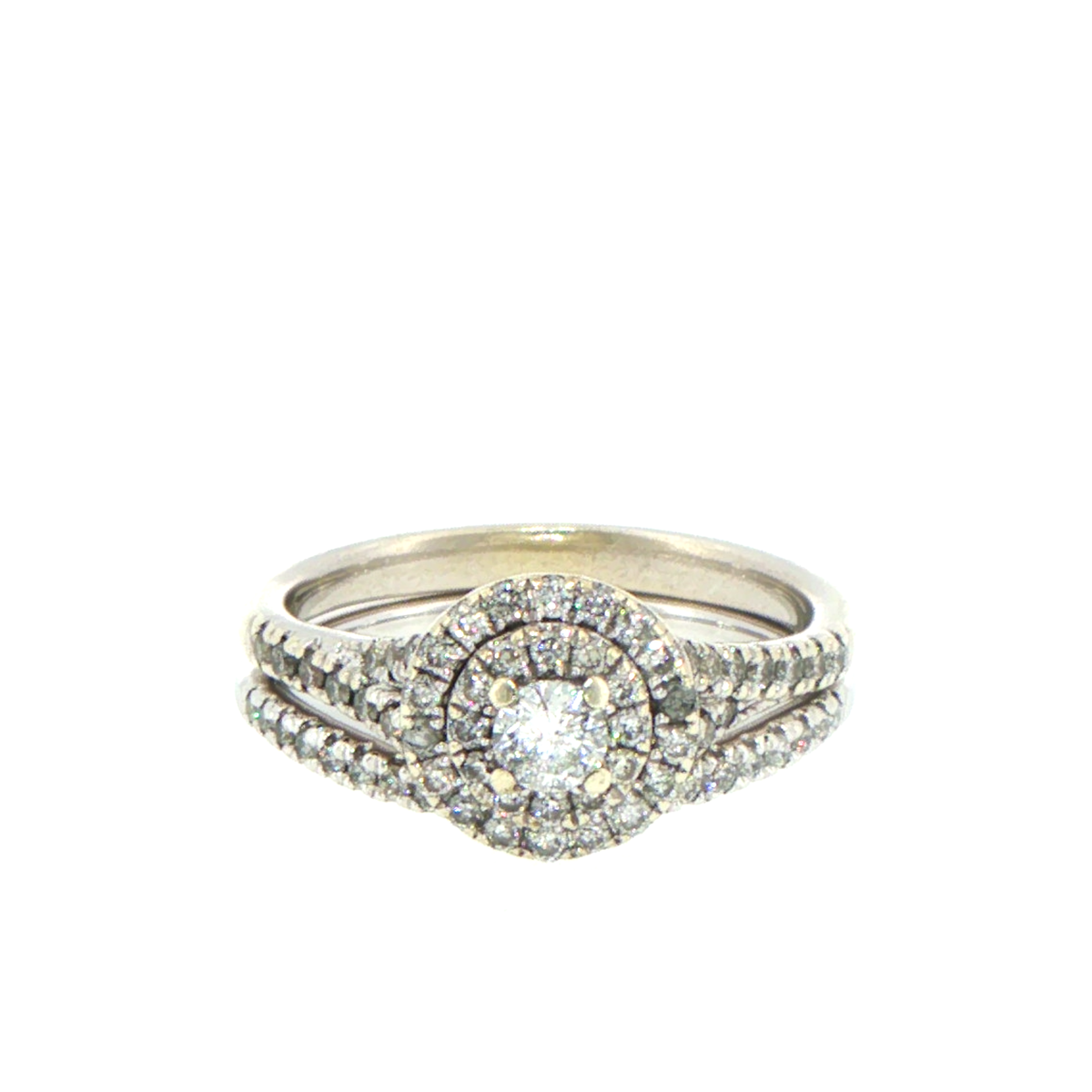 10ct White Gold Double Halo Diamond Engagement Ring Set