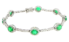 18ct White Gold Emerald and Diamond Halo Chain Bracelet - Valued at $14,175!